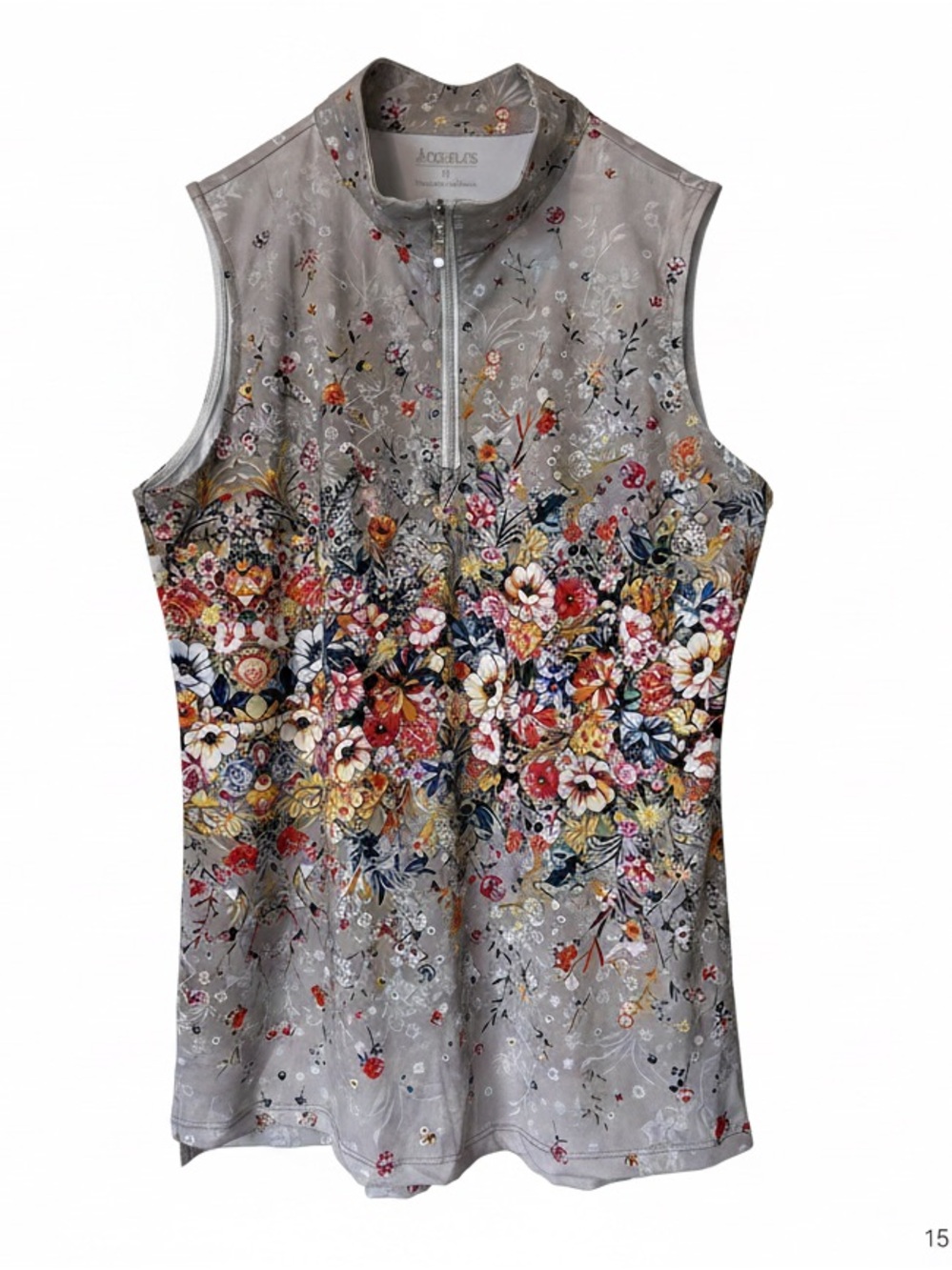 Golf Floral Zip Mock Neck Tank Top - Grey